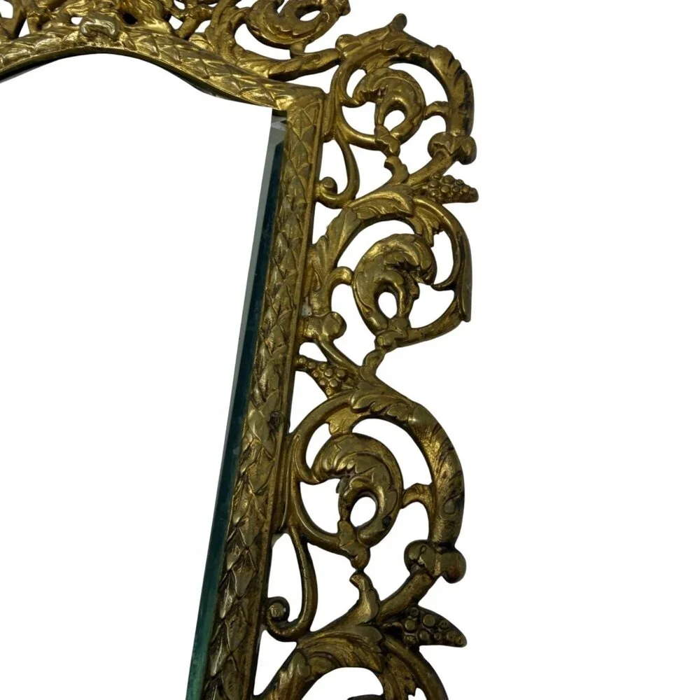 1800s‎ Antique Victorian Bacchus Gilded Brass Wall Mirror Beveled Glass